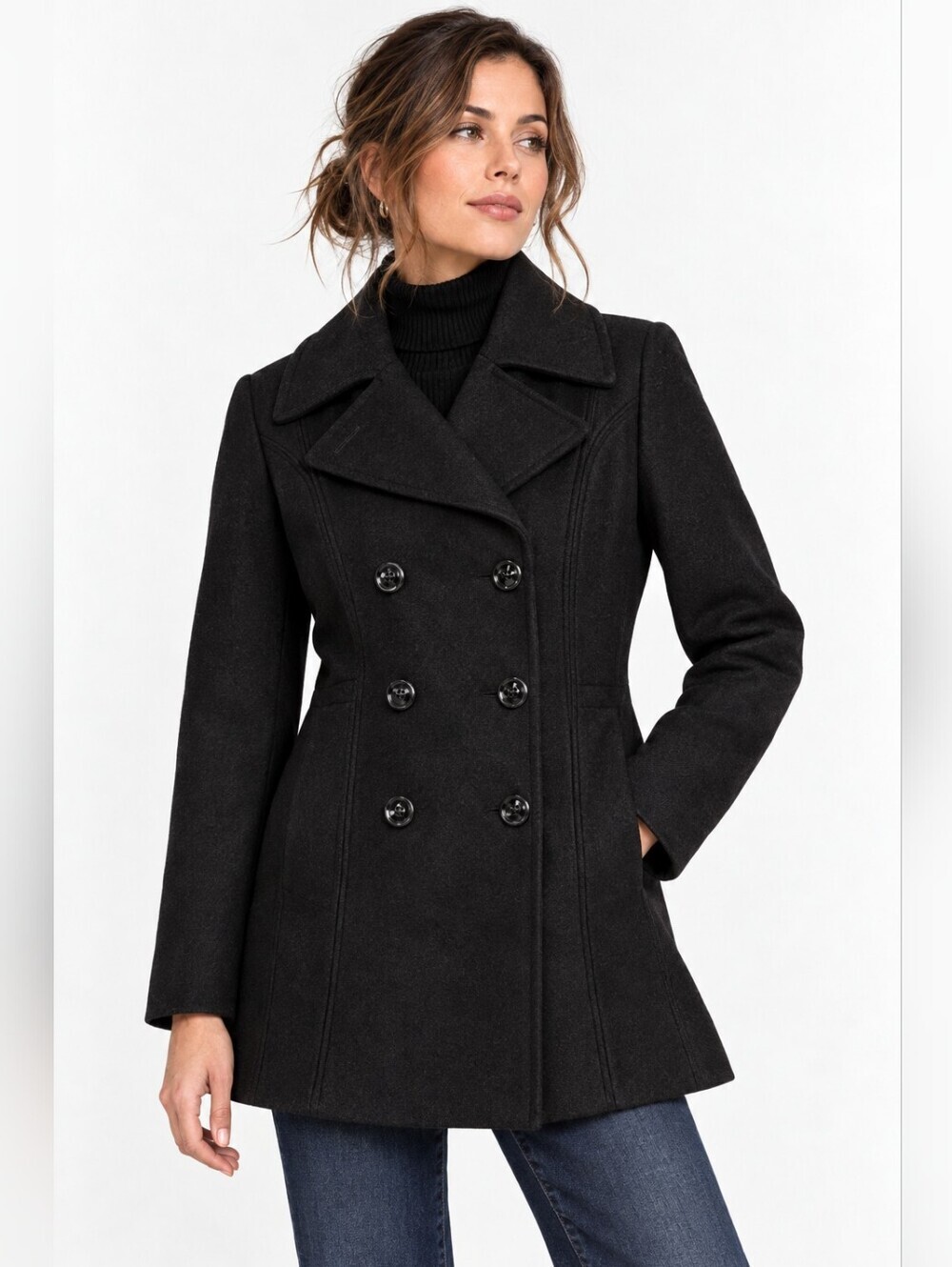 London Fog Wool Blend Double Breasted Peacoat Black Women’s Small